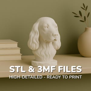 English Cocker Spaniel Dog Bust – STL & 3MF File – Digital Download – 3D Printable Pet Memorial Model