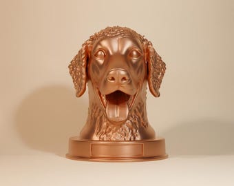Curly-Coated Retriever Dog Bust Statue with personalized nameplate, STL & 3MF Files for 3D Printing