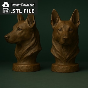 German Shepherd Dog Bust – STL & 3MF File – Digital Download – 3D Printable Pet Memorial Model