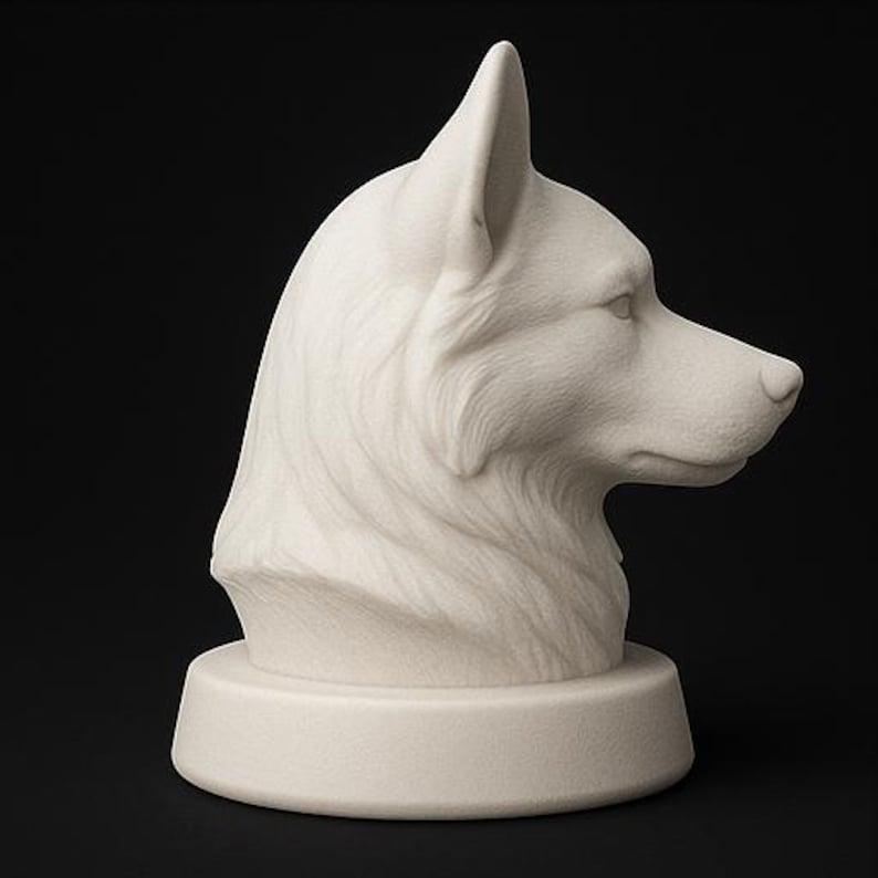 3D printable Husky dog bust STL and 3MF digital model digital dog statue for home decor or pet memorial