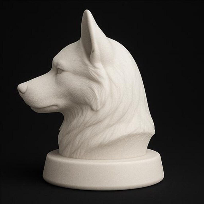 3D printable Husky dog bust STL and 3MF digital model digital dog statue for home decor or pet memorial