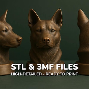 Australian Cattle - Dog Bust - STL File - 3MF File - 3D Printable Dog Model - Digital Dog Statue Download