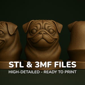 Joyful Pug - Dog Bust - STL File - 3MF File - 3D Printable Dog Model - Digital Dog Statue Download