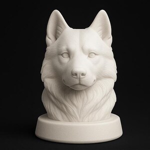 3D printable Husky dog bust STL and 3MF digital model digital dog statue for home decor or pet memorial