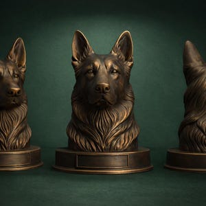 German Shepherd Dog Bust STL File - 3D Printable Pet Memorial Statue, GSD Lover Gift