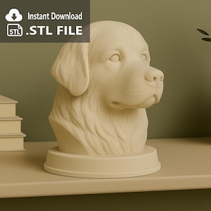 Newfoundland - Dog Bust - STL File - 3MF File - 3D Printable Dog Model - Digital Dog Statue Download