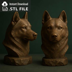 Husky Dog Bust – STL & 3MF File – Digital Download – 3D Printable Pet Memorial Model