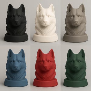 3D printable Husky dog bust STL and 3MF digital model digital dog statue for home decor or pet memorial