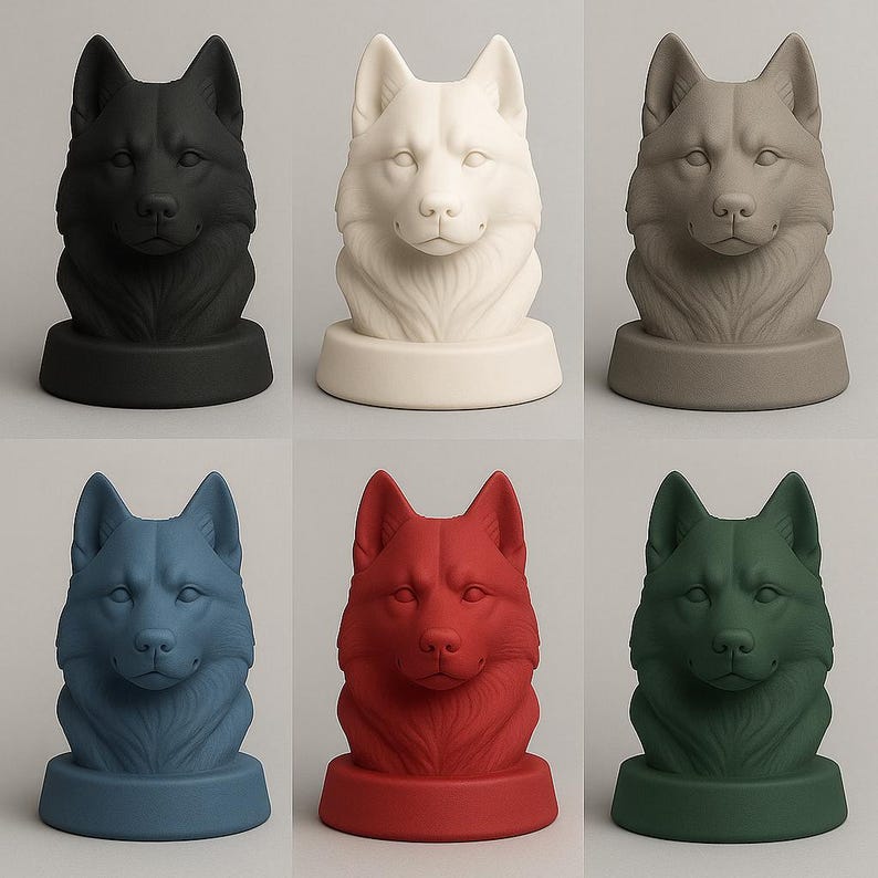 3D printable Husky dog bust STL and 3MF digital model digital dog statue for home decor or pet memorial