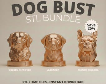 3 Best Sellers STL Bundle | Golden Labrador Frenchie | 3D Print Dog Bust