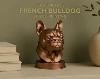 Busto de bulldog francés, placa personalizada, archivos de impresión 3D (STL y 3MF)