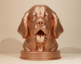 Clumber Spaniel Dog Bust Statue with personalized nameplate, STL & 3MF Files for 3D Printing