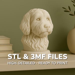 Goldendoodle - Dog Bust - STL File - 3MF File - 3D Printable Dog Model - Digital Dog Statue Download