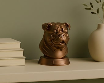 Englische Bulldogge 3D Büste Statue mit personalisiertem Namensschild, STL & 3MF Dateien