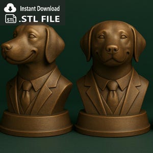 Labrador Bust in Suit – 3D Printable STL + 3MF – Funny Dog Statue for Office Decor – Elegant Dog Figurine for Pet Lovers