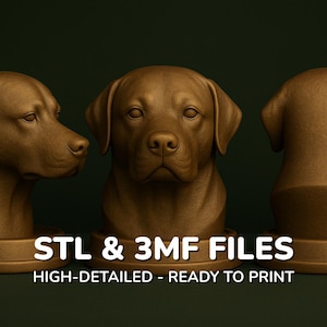 Labrador Dog Bust STL – Labrador Retriever 3D Print Model, Dog Statue 3MF File, Digital Download, Pet Memorial
