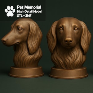Dog STL Long-haired Dachshund - STL File - 3MF File - Dog Bust Model - 3D Printable Pet Memorial - Digital Sculpture