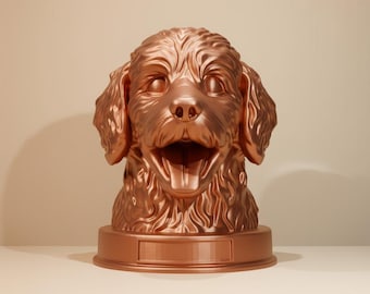 Bernedoodle Dog Bust STL & 3MF File - 3D Printable Pet Memorial Statue