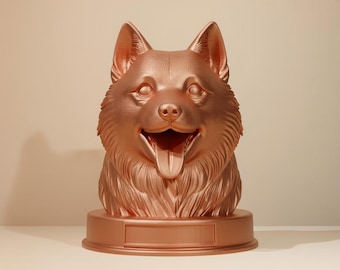 Finnish Spitz Happy Dog Bust with Name STL File, 3D Printable Finnish Spitz Gift