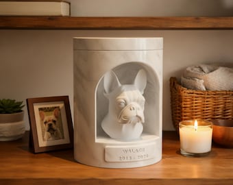 Französische Bulldogge Gedenkurne STL Datei | Frenchie Haustier Feuerbestattung Andenken | Marble Texture 3D Printable für Ashes