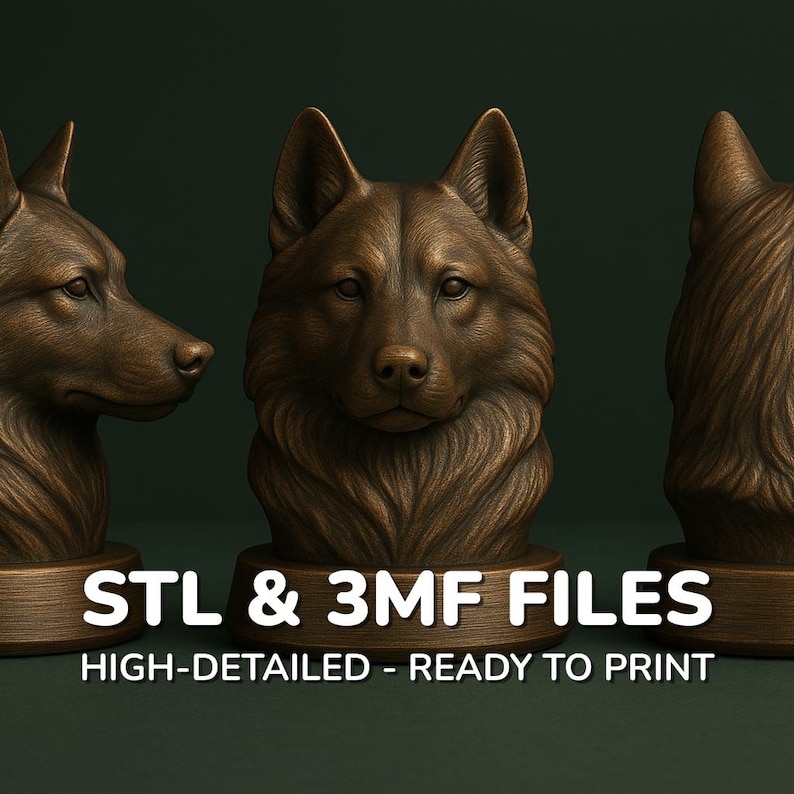 3D printable Husky dog bust STL and 3MF digital model digital dog statue for home decor or pet memorial