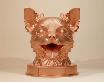 Chorkie (Chihuahua + Yorkshire Terrier) Dog Bust Statue with personalized nameplate, STL & 3MF Files for 3D Printing