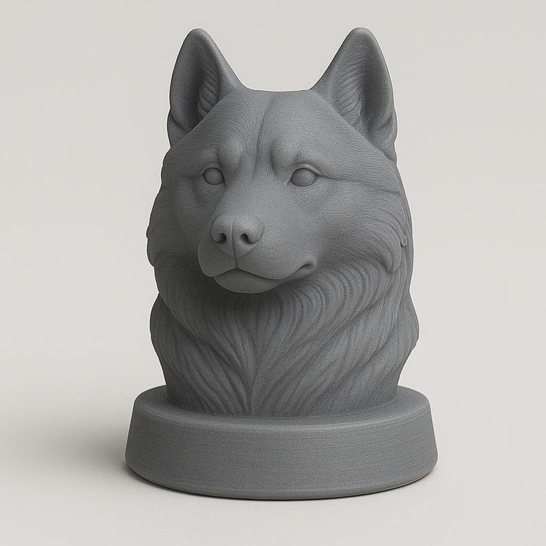 3D printable Husky dog bust STL and 3MF digital model digital dog statue for home decor or pet memorial