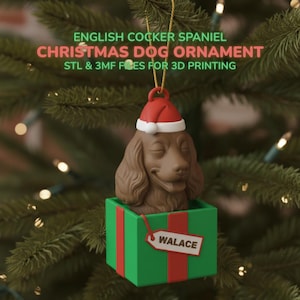 Englisch Cocker Spaniel Weihnachtshund Ornament, 3D druckbare Urlaub Dekor, STL 3MF Digitale Datei
