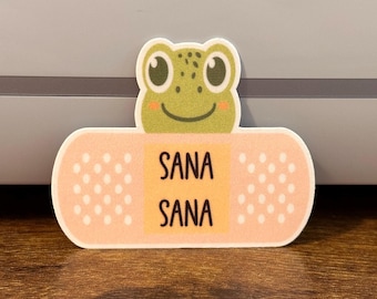 Sana Sana Colita de Rana Sticker - Kawaii Frog Bandaid, Holographic