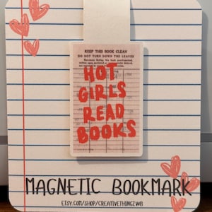 Hot Girls Read Books Magnetic Bookmark: Retro Library Card