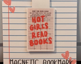Hot Girls Read Books Magnetic Bookmark: Retro Library Card