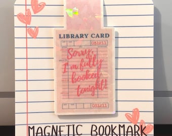 Sparkly Pink Library Card Magnetic Bookmark: Bookworm Gift