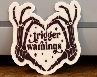 Spicy Bookish Sticker: Trigger Warning Skeleton Hands - Dark Romance Reader