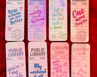 Retro Library Card Bookmarks for Readers & Book Lovers (Holographic/Glossy)