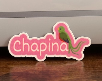 Chapina Sticker, Quetzal Bird, Guatemalan Pride, Floral Art, Glossy Vinyl Decal