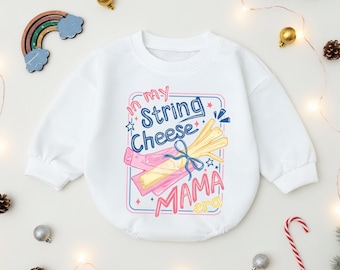 In My String Cheese Mama Era Baby Romper White Infant Sweatshirt Retro Graphic Oversized Pullover Baby Shower Birthday Party Gift Outfit