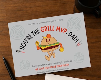Funny Father’s Day Printable Card, Funny BBQ Father's Day Card for Grill Master Dad, Printable King of the Grill Card