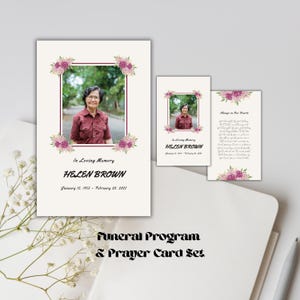 Modèle de programme d'obsèques avec fleurs Modèle de faire-part pour les funérailles d'une belle femme Brochure modifiable pour les services commémoratifs de la célébration de la vie