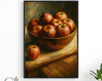 Naturaleza muerta con manzanas rústicas: Arte de cocina de granja (Descarga digital)