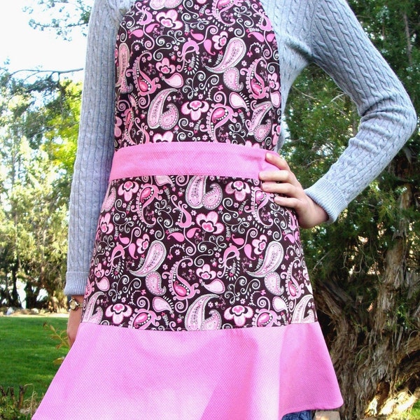 SALE -- Pink and Brown Paisley Apron