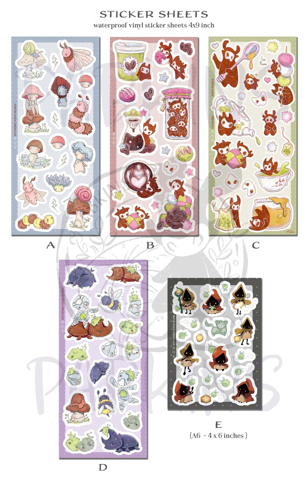 Cute Sticker Sheet - 5 Sheet Designs - Waterproof Vinyl, Fantasy Coffee ...