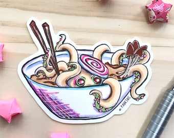 Octopus Noodle Bowl, Ramen - Vinyl Sticker