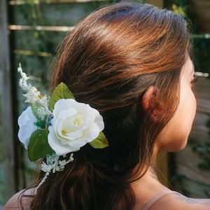 Fairy Garden White Rose Hair Clip: Cottagecore Boho Accessory