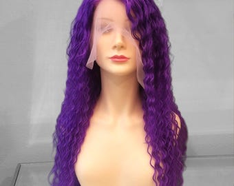 Violet Purple Long Curly Lace Front Wig – Romantic Spiral Curls-100% Human Hair