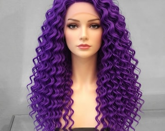 Violet Purple Long Curly Lace Front Wig – Romantic Spiral Curls-100% Human Hair