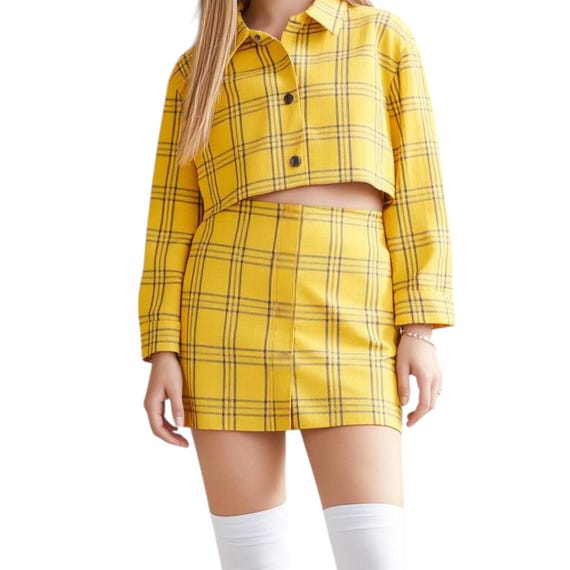 Yellow Plaid Skirt And Jacket Iconic 90s Yellow Plaid Jacket