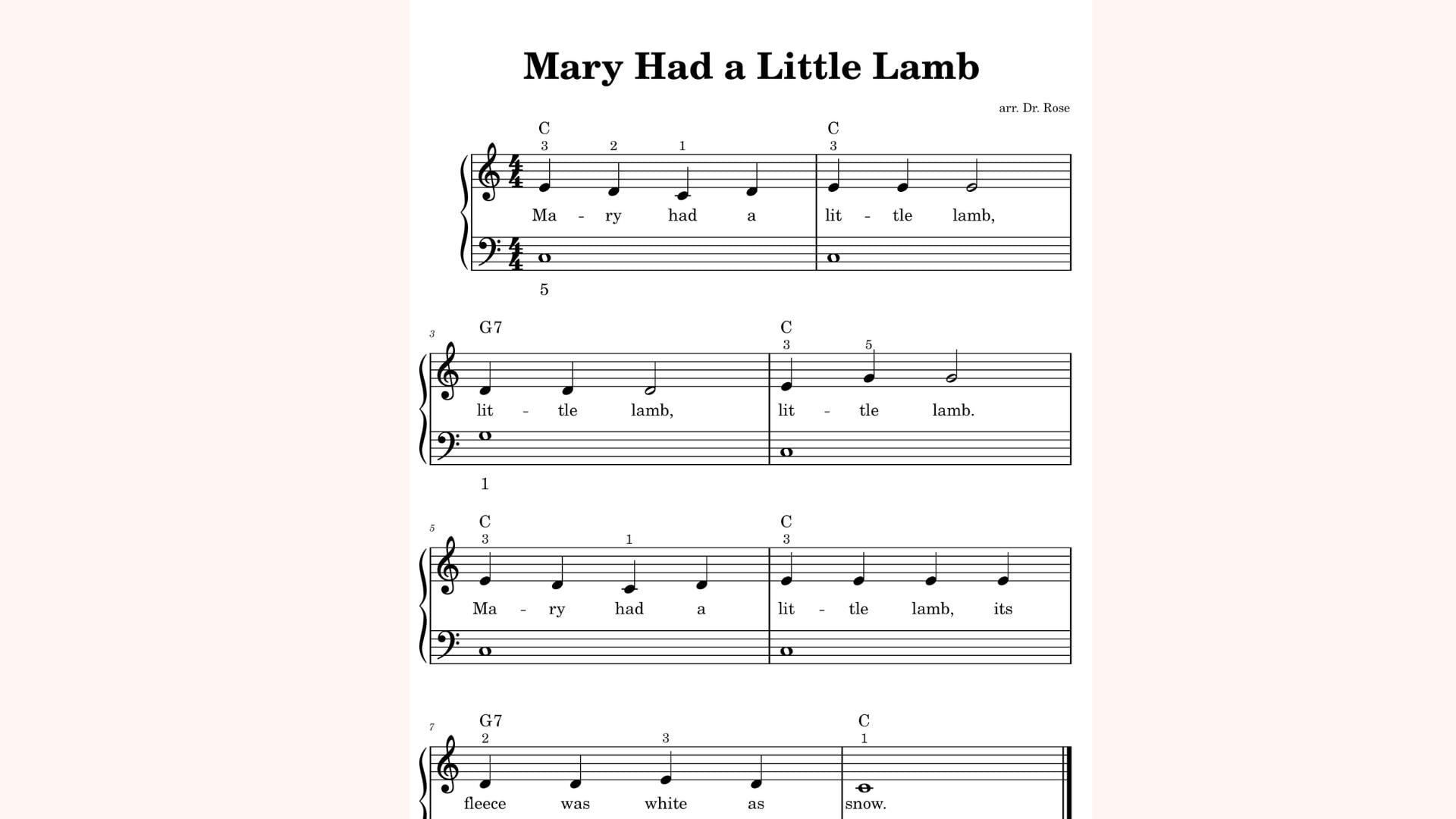 Mary Had a Little Lamb – Easy Piano Sheet Music - Etsy