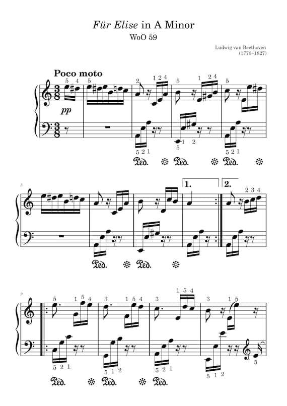 ベートーヴェン作曲「エリーゼのために」 – 簡単ピアノ楽譜 - Etsy 日本