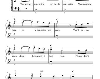 Piano Music Sheets - You Are My Sunshine - Easy Version for Beginners ...
