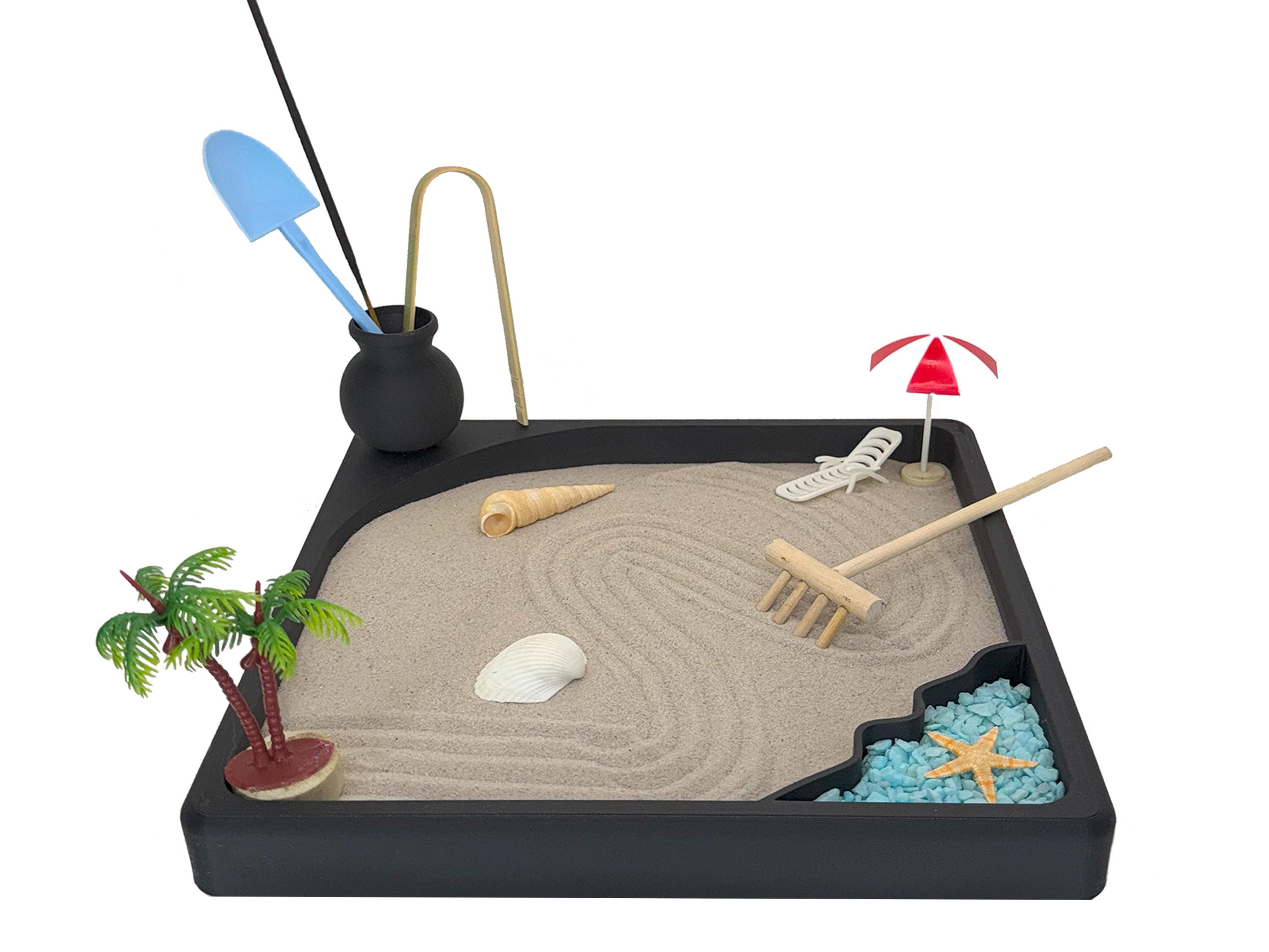 Minijardín zen de playa: regalo para aliviar el estrés, bandeja de arena pequeña, decoración consciente de tinyScapesCO